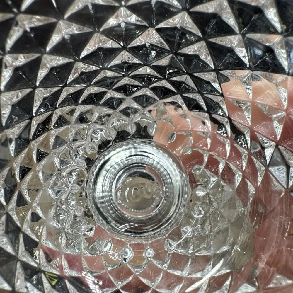 Vintage 1970’s Avon Diamond Cut Clear Glass Footed Votive Candle Holder 3.5”H